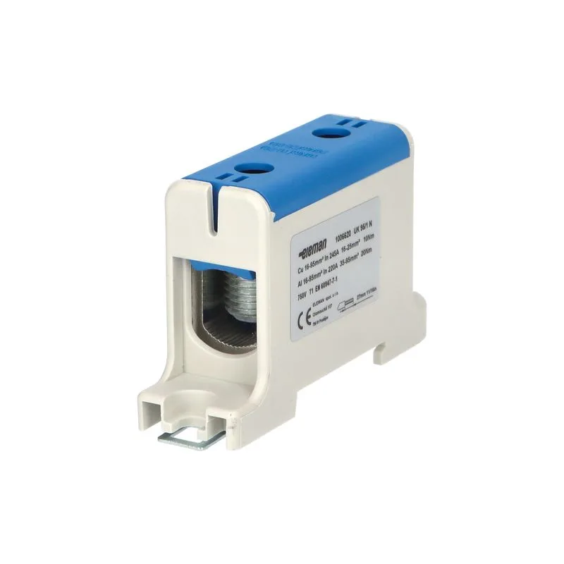 ELEMAN Svorka univerzálna UK 95/1 N, 245A, 1x95mm2 1pól., AL/CU, krytá, modrá, na DIN a Montážnu dosku