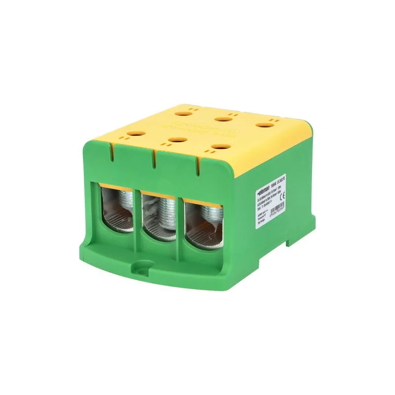 ELEMAN Svorka univerzálna trojitá UK 240/3 PE, 425A, 3x240mm2 1pól., AL/CU, krytá, zeleno-žltá, na DIN a Montážnu dosku