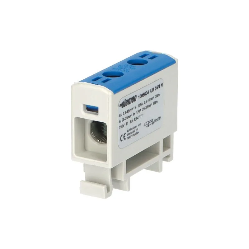 ELEMAN Svorka univerzálna UK 35/1 N, 135A, 1x35mm2 1pól., AL/CU, krytá, modrá, na DIN lištu