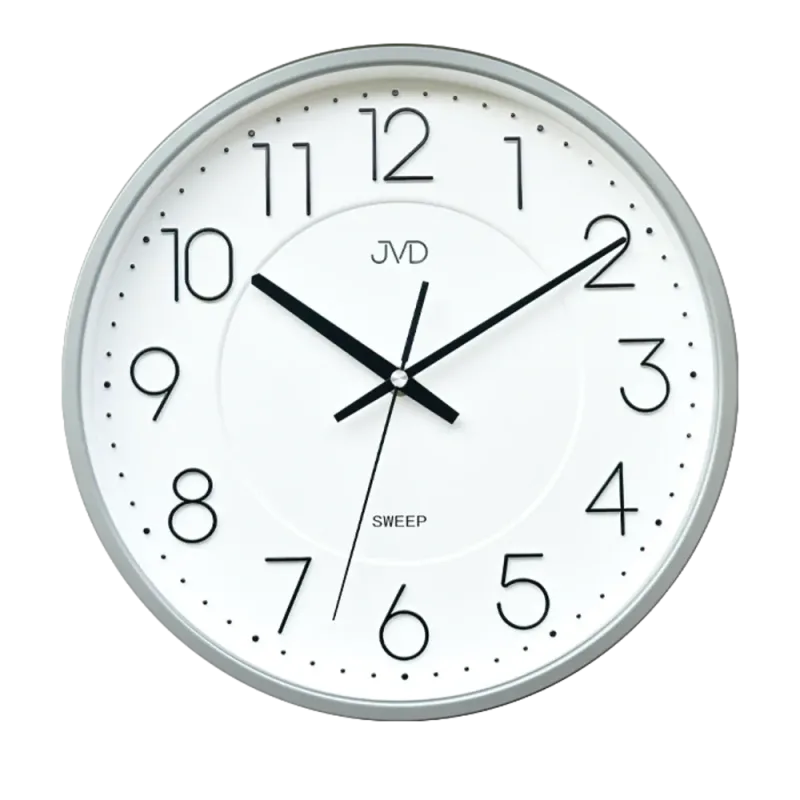 JVD Stříbrné nástěnné tiché netikající hodiny JVD HX2495.1