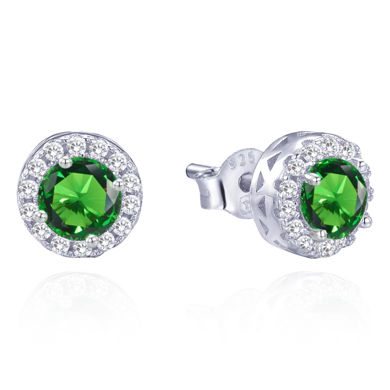 MINET Elegantní stříbrné náušnice s bílými a zelenými zirkony JMAS0268ZE00
