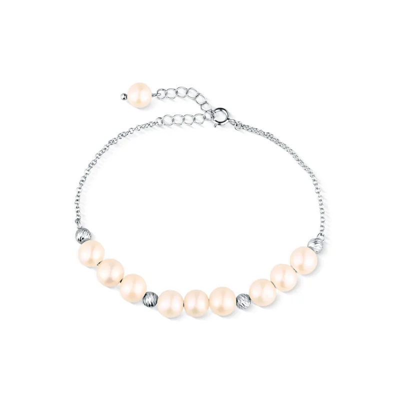 JVD Dámský mohutný stříbrný náramek se zirkony a perlami SVLB0473XH2P118