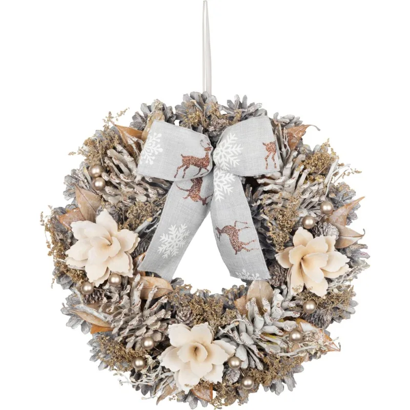 Veniec na dvere, závesný, prírodný, s mašľou, 30 cm