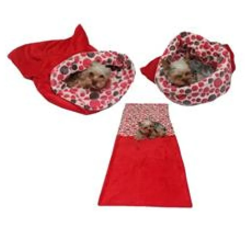 Marysa pelíšek 3v1 pro psy, červený/červená kolečka, velikost XL