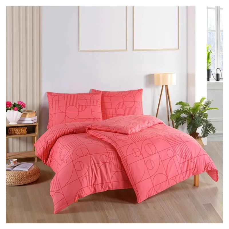 Bavlnené obliečky Geo Sunset Coral 140x220/70x90 cm