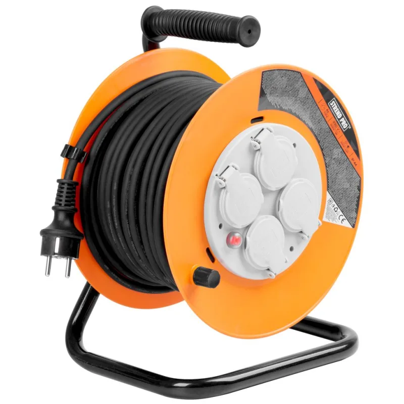 Stend pro Kábel Strend Pro CR038, predlžovací, L-30 m, 4x zásuvka, IP44, čierna guma, na bubne