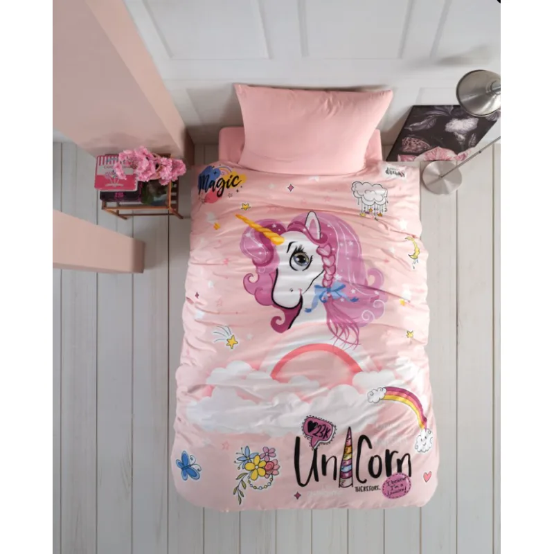 Posteľné obliečky pre mladých 140x200, 70x90cm Unicorn ružové