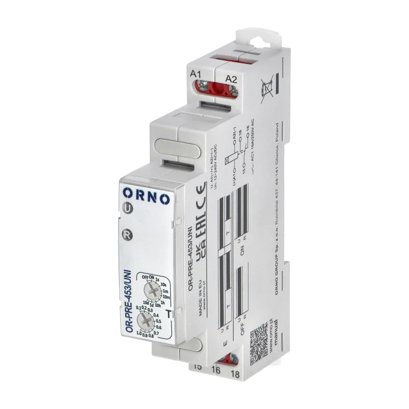 ORNO Časové relé OR-PRE-453/UNI - oneskorená aktivácia, univerzálne napájanie 12 - 240VAC/DC