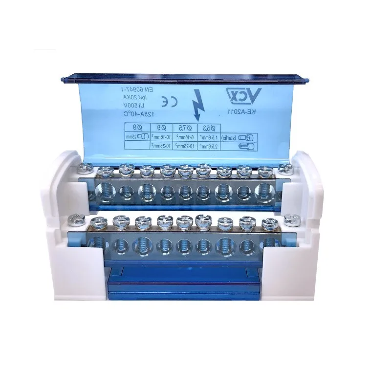 VCX Power Distribučný blok VCX BLK 211 / 2 póly / 11 otvorov / 125A / na DIN lištu