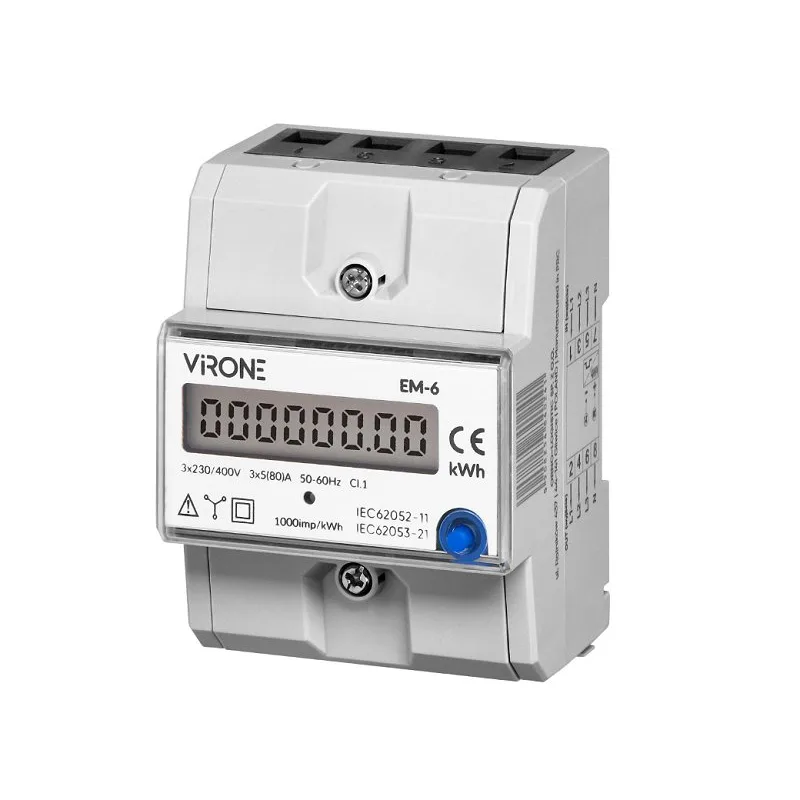 Elektromer 3F na DIN lištu trojfázový digitálny VIRONE EM-6 80A Reset