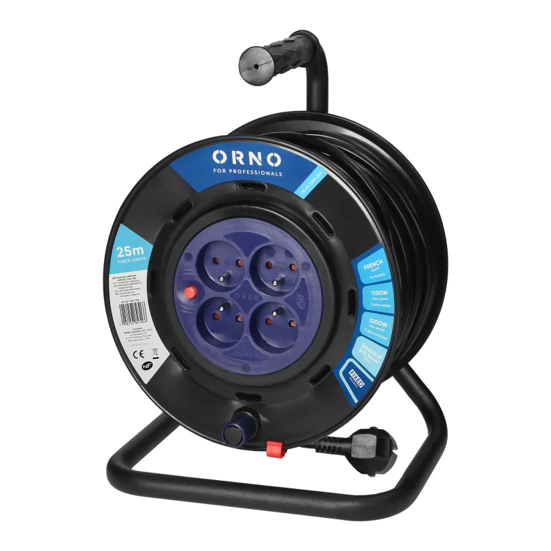ORNO predlžovací kábel na bubne 4 pevné zásuvky 25 metrový H05VV-F 3x1.5mm2 PVC