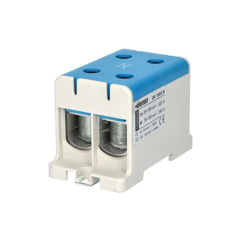 ELEMAN Svorka univerzálna dvojitá UK 150/2 N, 320A, 2x150mm2 1pól., AL/CU, krytá, modrá, na DIN a Montážnu dosku