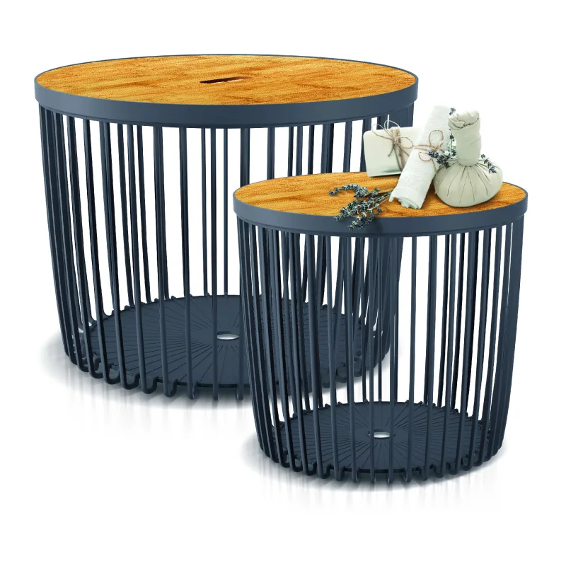 Prosperplast s.r.o. Univerzálne dekoračné koše CLUBO Set 2 s bambusovými viečkami 50+100l antracit úložný box ICLU3TS-S433