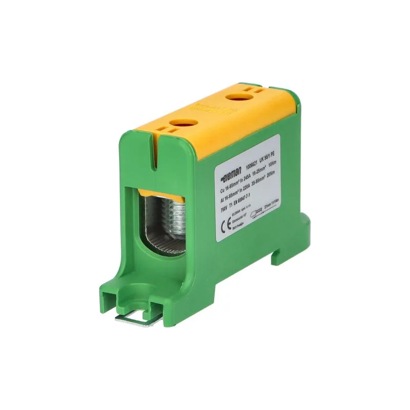 ELEMAN Svorka univerzálna UK 95/1 PE, 245A, 1x95mm2 1pól., AL/CU, krytá, zeleno-žltá, na DIN a Montážnu dosku