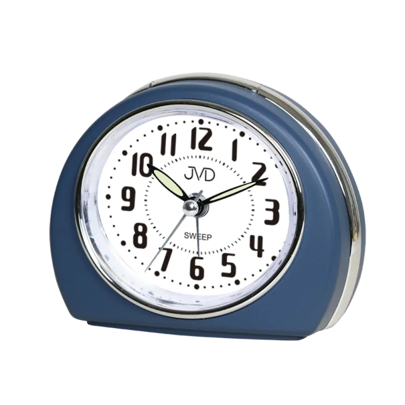 JVD Modrý tichý ručkový budík s osvětlením s plynulým chodem JVD SRP9501.1
