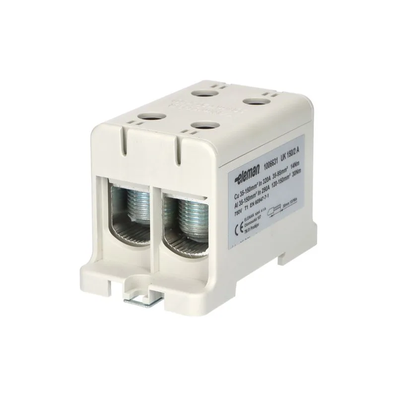 ELEMAN Svorka univerzálna dvojitá UK 150/2 A, 320A, 2x150mm2 1pól., AL/CU, krytá, sivá, na DIN a Montážnu dosku