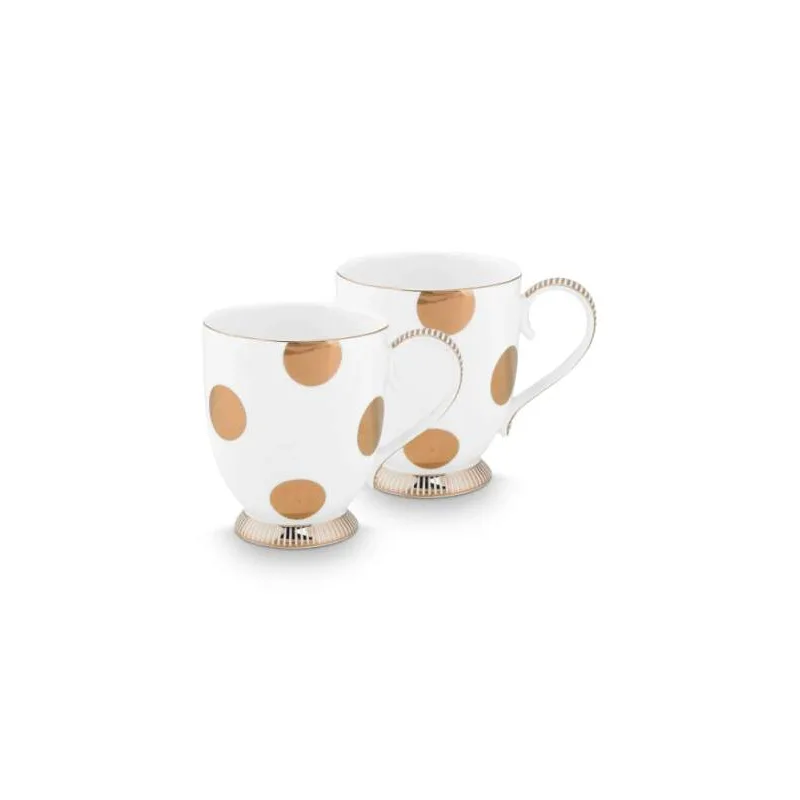 Pip Studio Dot Delight White - Gold sada 2ks hrnků 380ml, bílo-zlatá