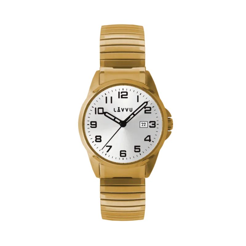 Pánské pružné hodinky LAVVU STOCKHOLM Big Gold LWM0025 s natahovacím páskem