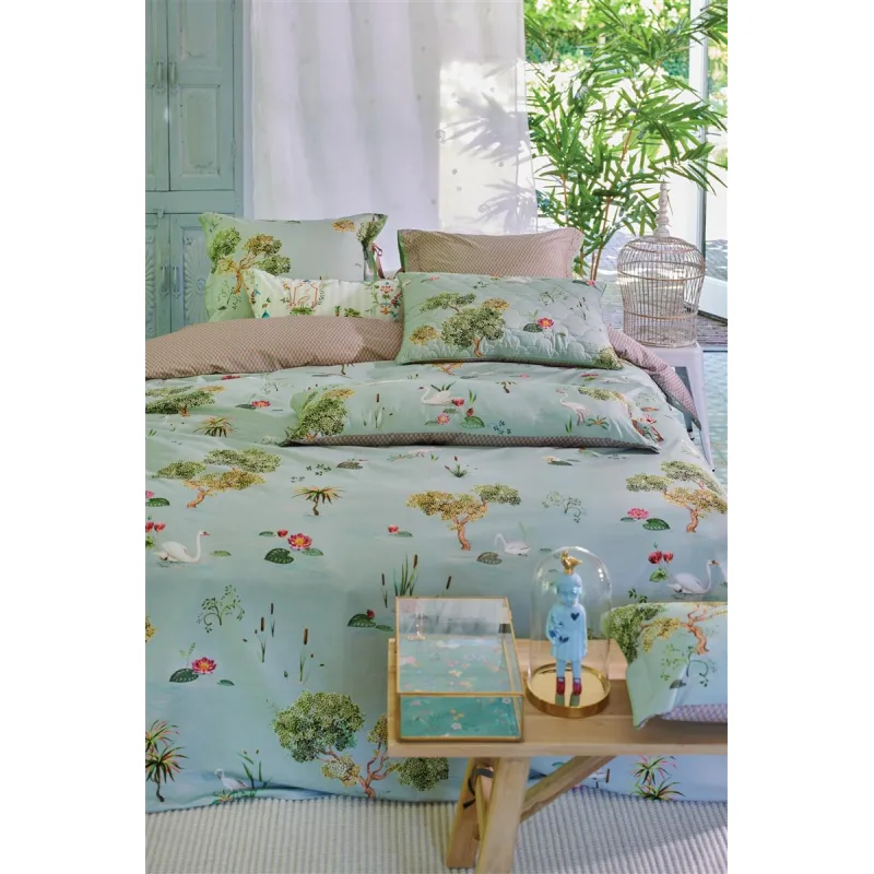 Pip Studio perkálové povlečení Little Swan 200x200 + 2x 70x90, modro šedá, 200TC