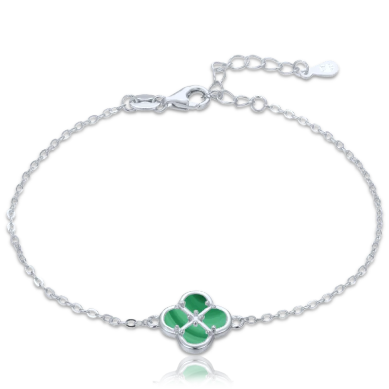 MINET Stříbrný náramek čtyřlístek s malachitem JMAS7058ZB19