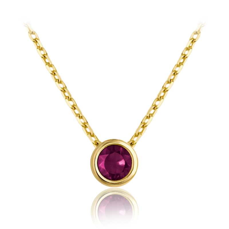 MINET Decentní zlatý náhrdelník s vínovým zirkonem Au 585/1000 1,85g JMG0311RGN46