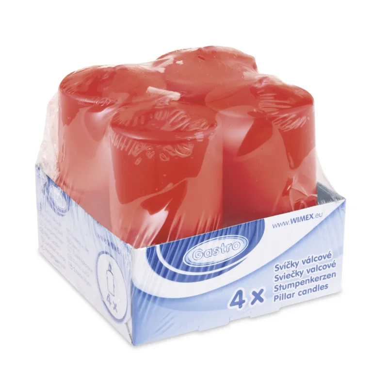 Svíčka válcová Ø 50 x 100 mm červená [4 ks] (33201)
