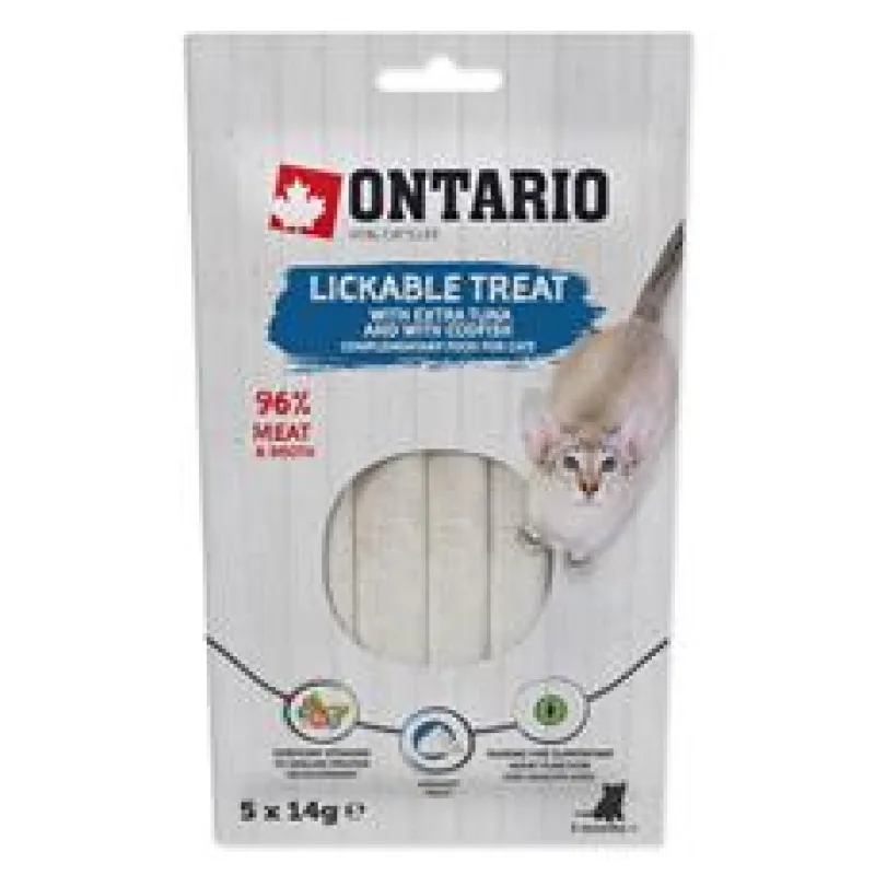 Pochoutka ONTARIO lízací s extra tuňákem a s treskou 5 x 14g