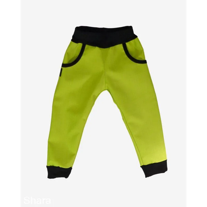 Detské nohavice z bambusového softshellu-limetka, veľ.140-152