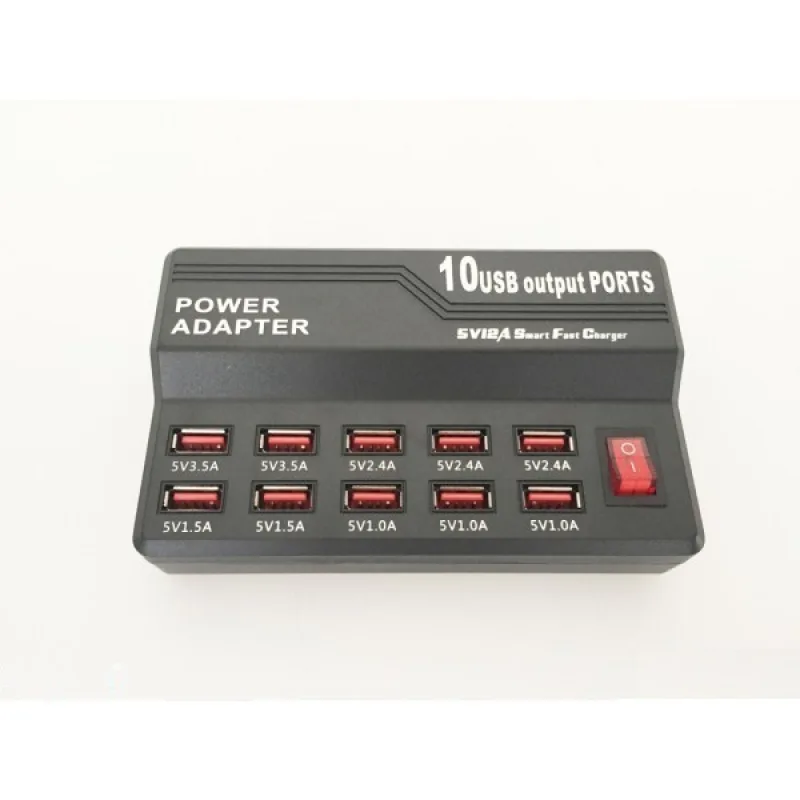 USB rychlonabíječ s 10-ti USB porty 5V12A