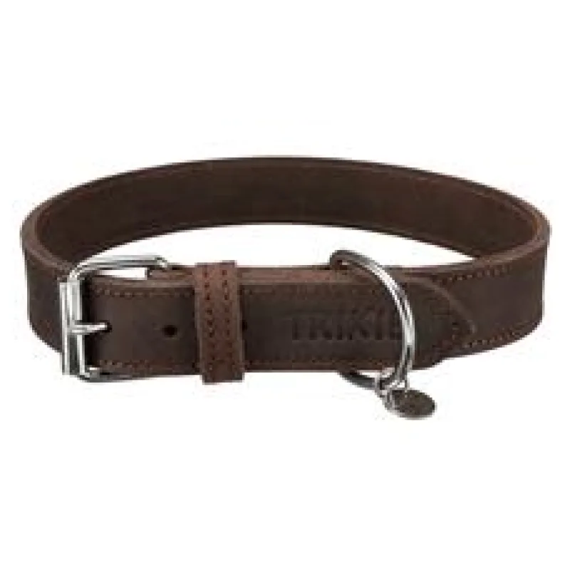 Kožený obojek RUSTIC - tmavě-hnědá L:48-56cm/30mm