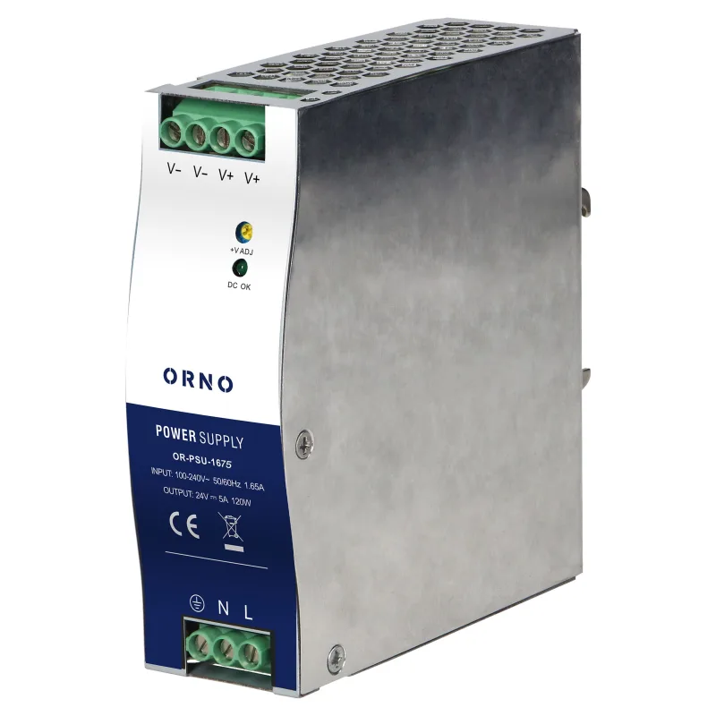ORNO Priemyselný napájací zdroj na DIN lištu, 24VDC, 5A, 120W, kovové puzdro