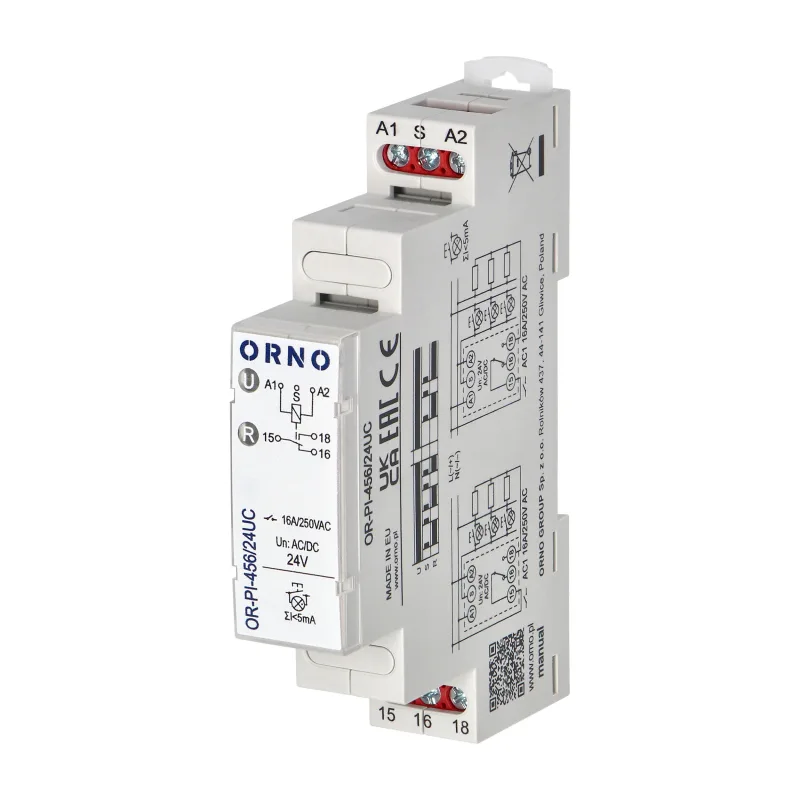 ORNO Inštalačné bistabilné relé OR-PI-456/24UC 1P/1CO/1W 16A, 24 VAC / DC, 16A