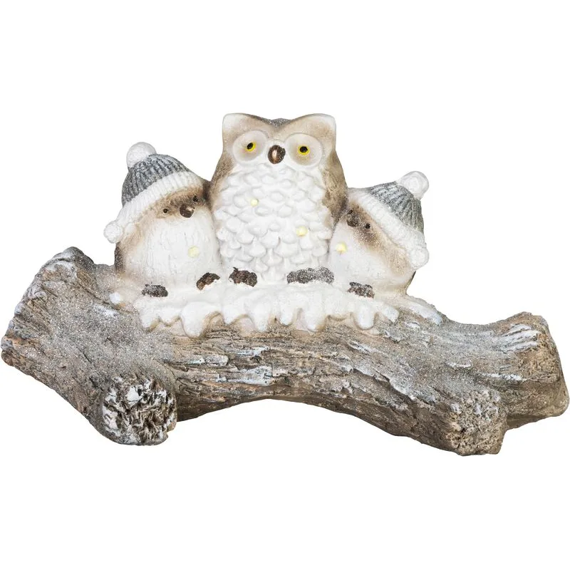 Vianočná dekorácia Sovy na zasneženom kmeni, LED, 20.5x49.5x27.5 cm