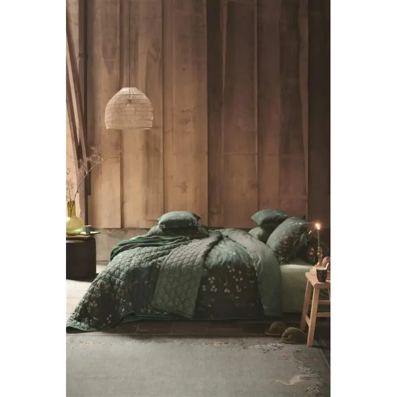 Pip Studio perkálové povlečení Kawai Flower tmavě zelené 200x200 + 2x 70x90 cm