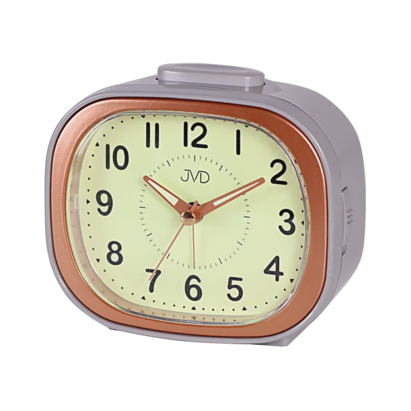 JVD Ručkový šedý analogový netikající tichý budík JVD SRP1201.3 s luminiscenčním displejem