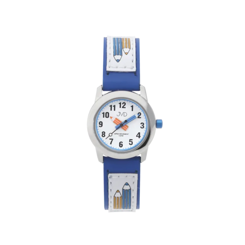 Dětské modré čitelné hodinky JVD basic J7109.2 s barevnými pastelkami