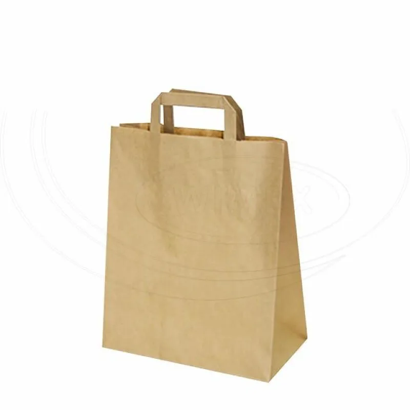 Papírové tašky 26+14 x 32 cm hnědé, ploché ucho [250 ks] (47128)