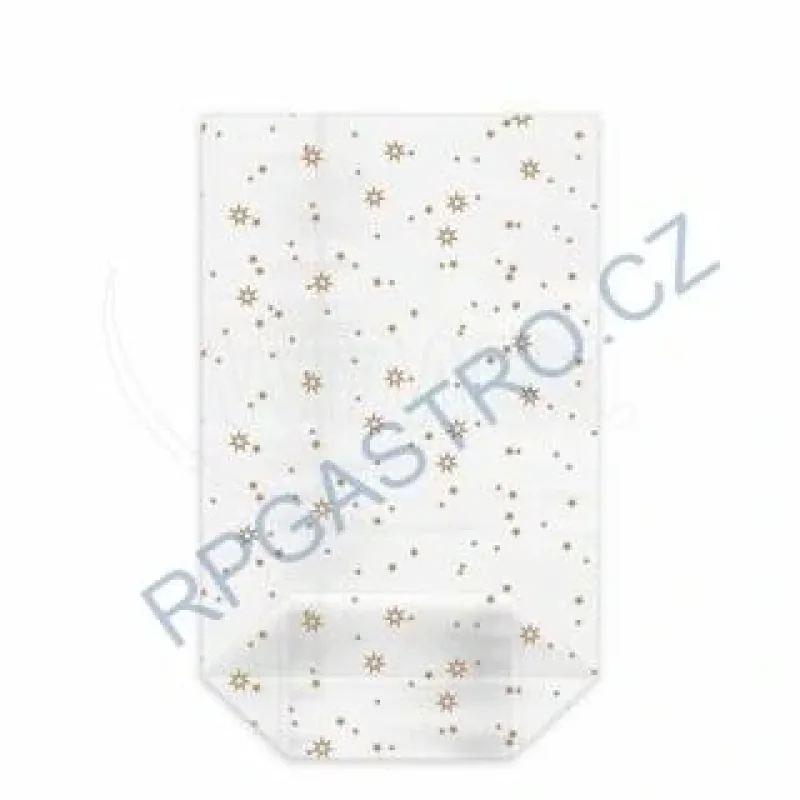 Sáček čirý (OPP) s křížovým dnem Hvězdy zlaté 14,5 x 23,5 + 6 cm [1 ks] (93114.1) (Celofánový sáček čirý (OPP) s křížovým dnem Hvězdy zlaté 14,5 x)