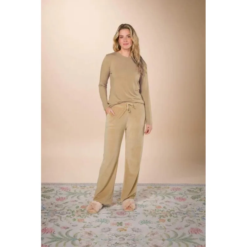 Pip Studio Britta dlouhé kalhoty Velvet Solid Sand