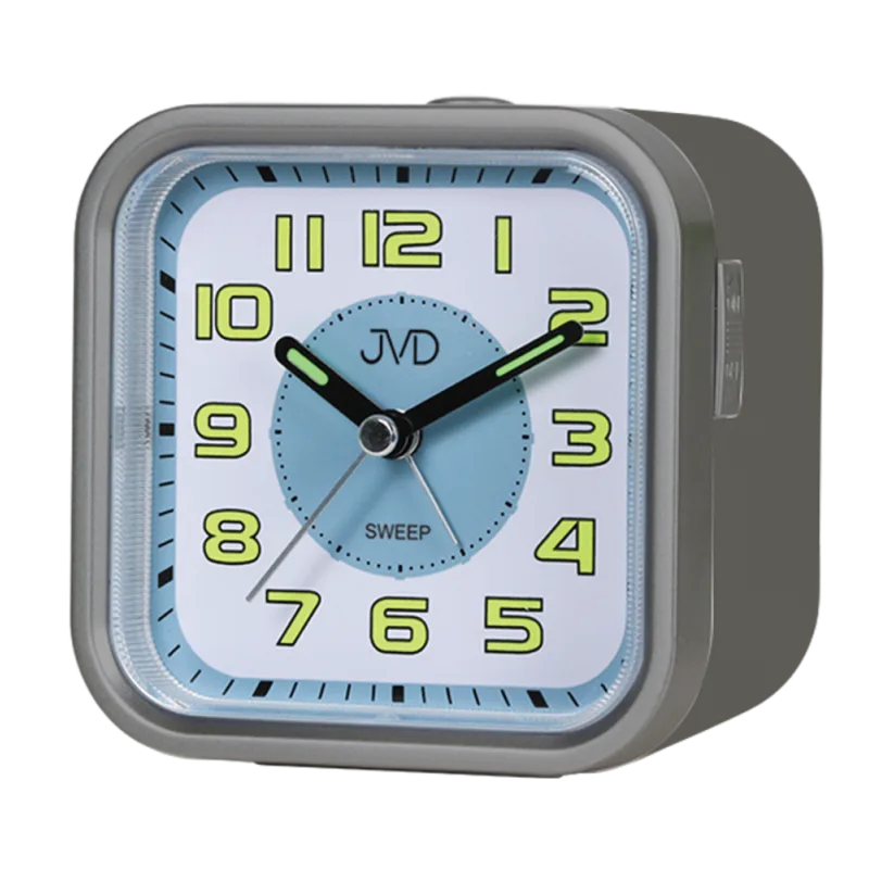 JVD Šedý tichý netikající ručkový budík s LED osvětlením JVD SRP9504.1
