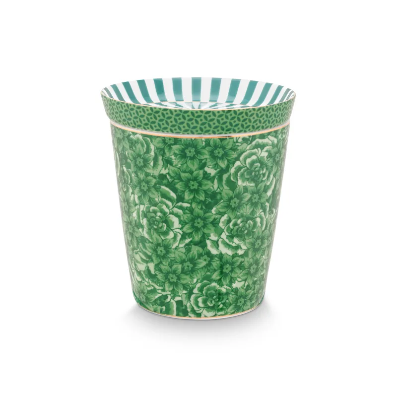Pip Studio Royal Flower hrnek bez ucha s odkládacím táckem 270ml, zelený