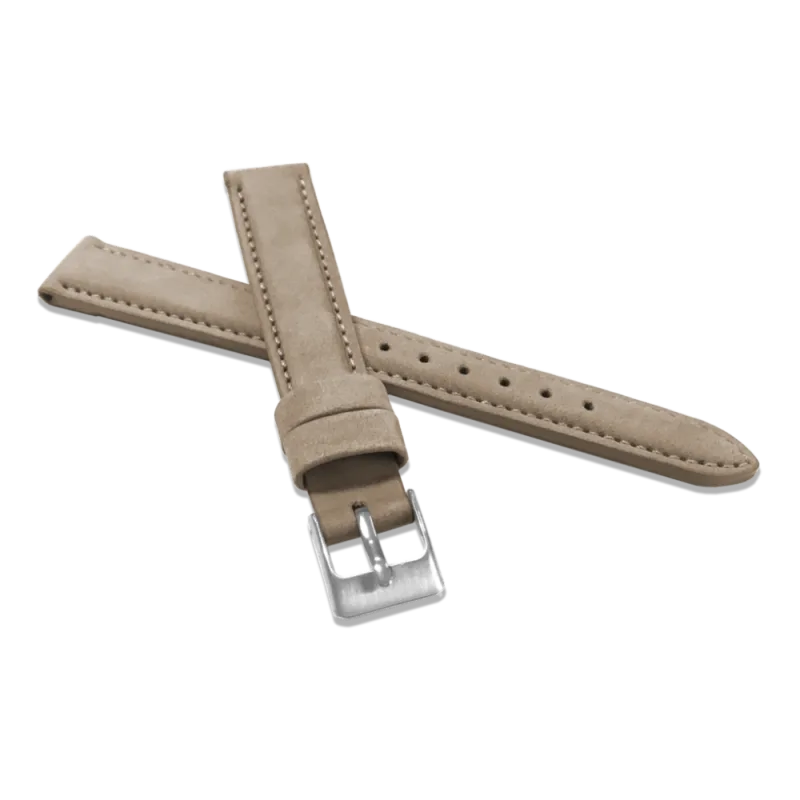 MINET Světle hnědý prošitý kožený řemínek z jemného nubuku - 16 MSNUC16