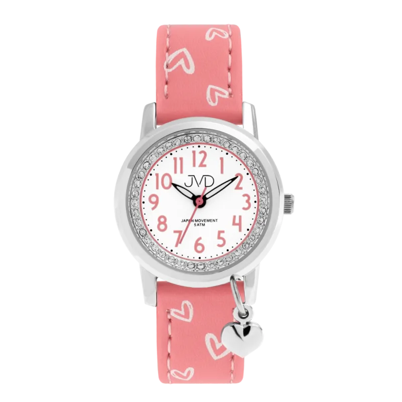 JVD Dětské náramkové dívčí růžové srdíčkové hodinky JVD J7201.2 SKLAD