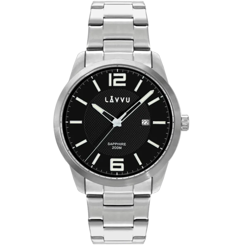 LAVVU 20 ATM Pánské hodinky se safírovým sklem LAVVU DYKKER Black LWM0192