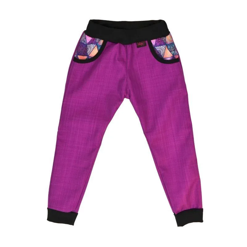 Detské nohavice z bambusového softshellu-ostružina/mandalové trojuholníky, veľ. 140-152