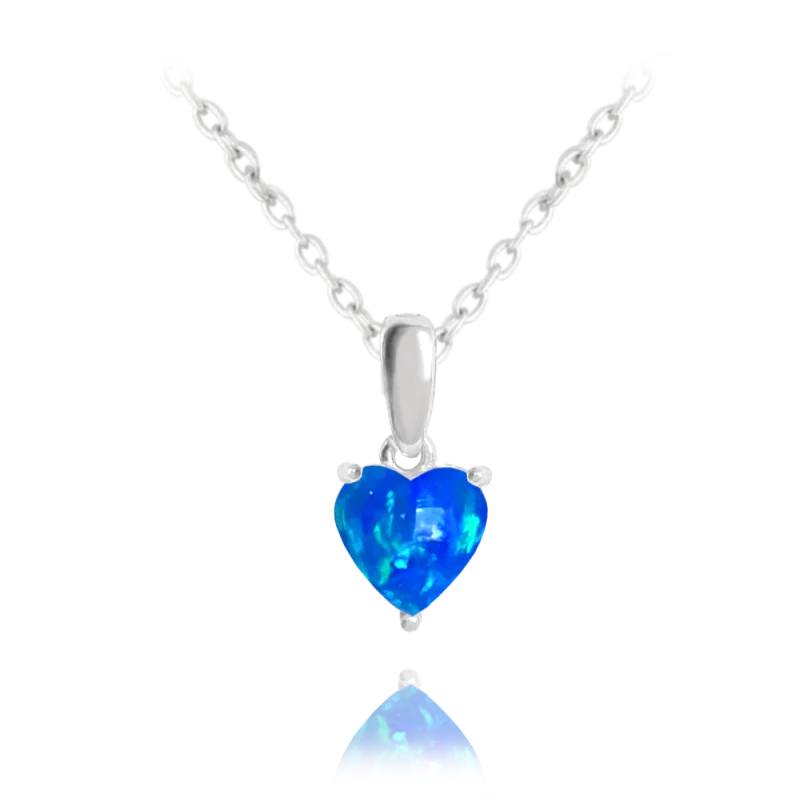 MINET Stříbrný náhrdelník SRDÍČKO s modrým opálkem JMAS0138BN45