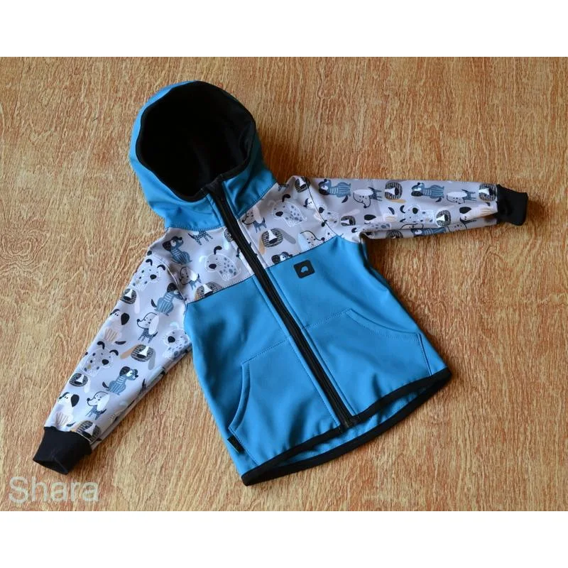 Softshellová bunda - tyrkys/psíci, veľ. 140-152