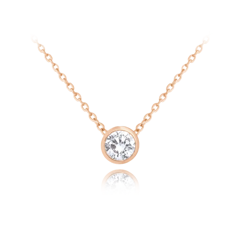 MINET Decentní Rose gold stříbrný náhrdelník s bílým zirkonem