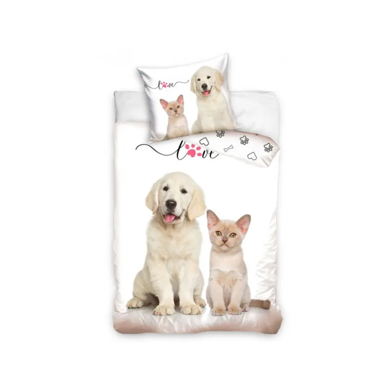 Bavlnené obliečky Šteniatko a Mačiatko 140x200/70x90 cm