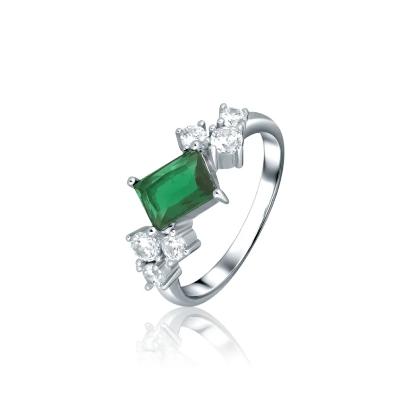 JVD Dámský stříbrný prsten se zirkony a zeleným smaragdem SVLR1070XH2BZ52